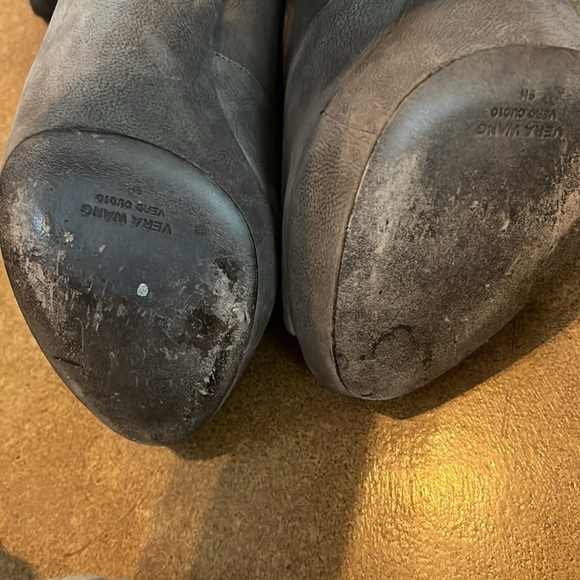 Vera Wang Granite Suede Leather Royce Peep Toe Bow  Platform Ankle Booties - Picture 2 of 12